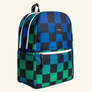 NWT State Kane Kids Double Pocket Backpack in Blue Checkerboard